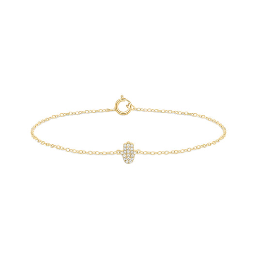 Dainty Diamond Hamsa Bracelet in 14K Gold Vermeil