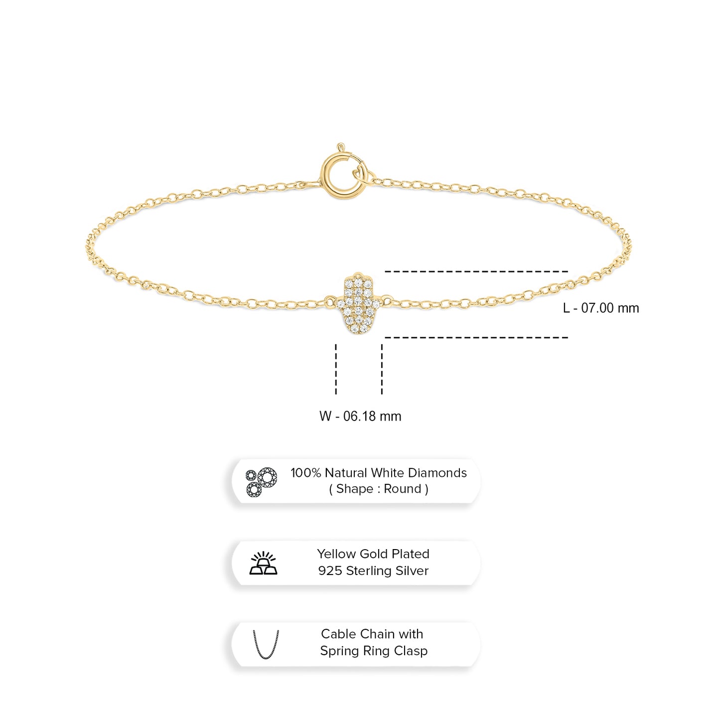 Dainty Diamond Hamsa Bracelet in 14K Gold Vermeil
