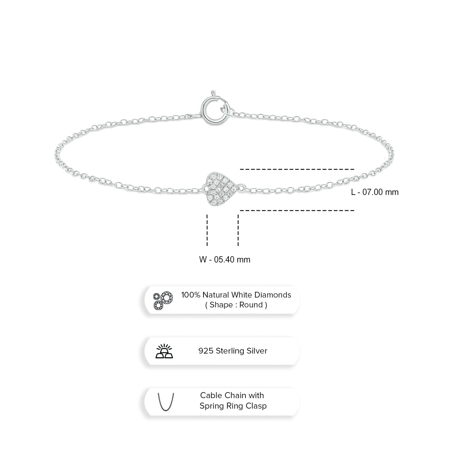 Diamond Heart Bracelet in 14K Gold Vermeil