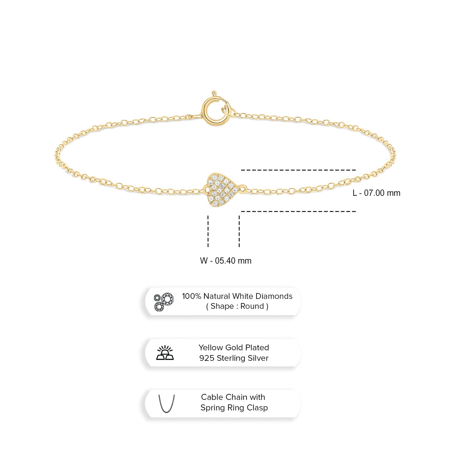 Diamond Heart Bracelet in 14K Gold Vermeil