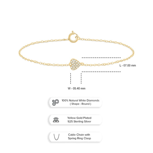 Diamond Heart Bracelet in 14K Gold Vermeil