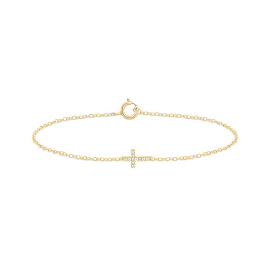 Dainty Diamond Cross Bracelet in 14K Gold Vermeil