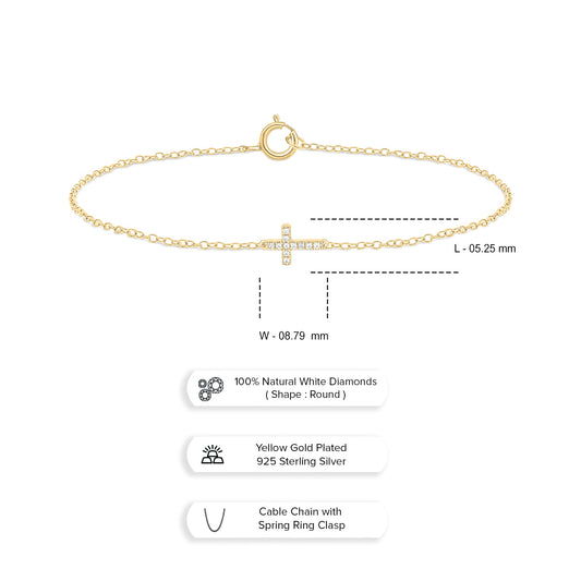 Dainty Diamond Cross Bracelet in 14K Gold Vermeil