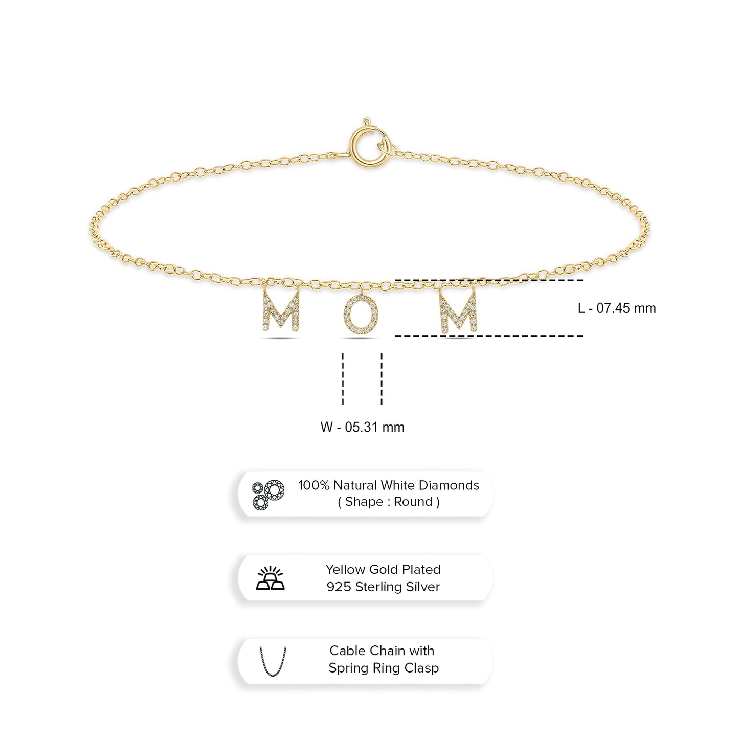 14K Gold Vermeil MOM Diamond Bracelet