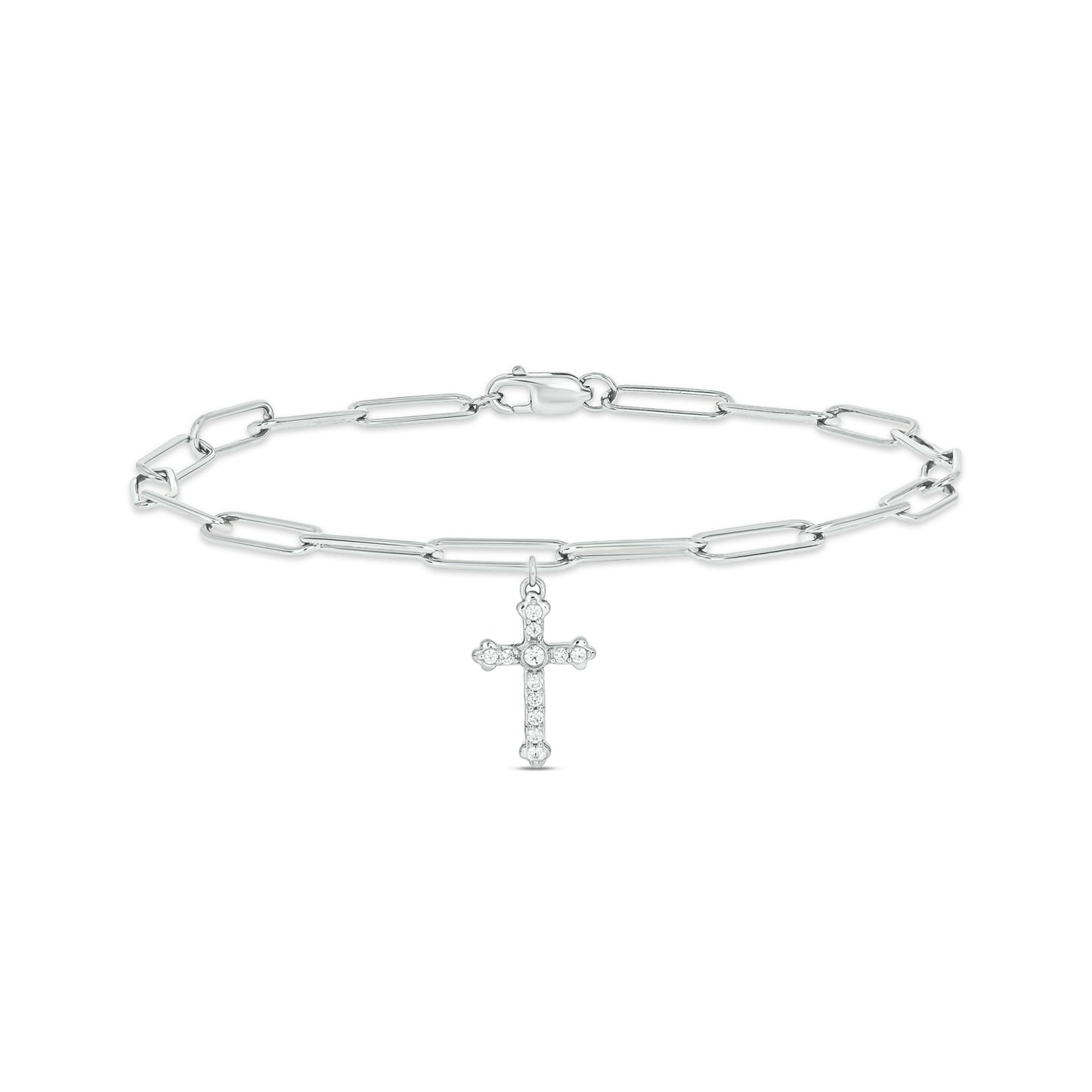 Cross Charm Diamond Bracelet in 925 Sterling Silver