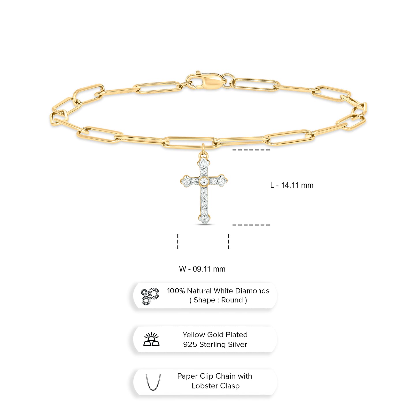 Cross Charm Diamond Bracelet in 925 Sterling Silver