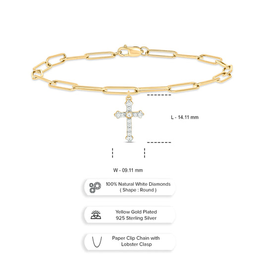 Cross Charm Diamond Bracelet in 14K Gold Vermeil