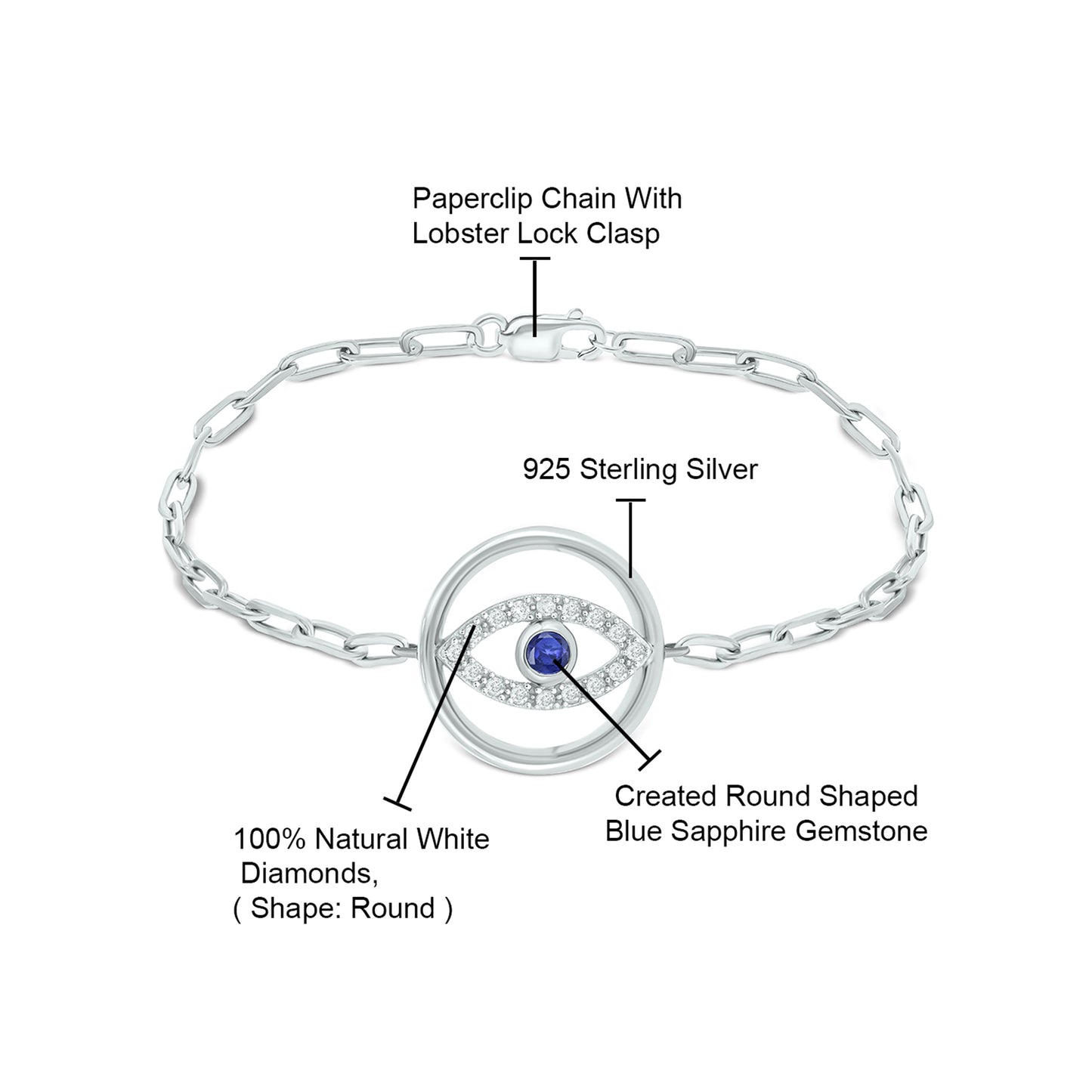Gold Plated Sterling Silver Gemstone with Evil Eye Bracelet