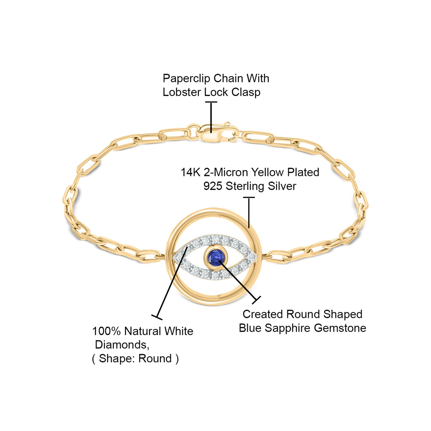 Gold Plated Sterling Silver Gemstone with Evil Eye Bracelet