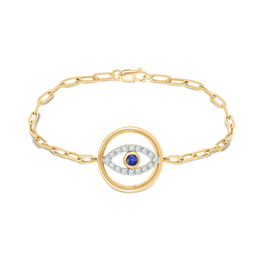 14K Gold Vermeil Evil Eye Bracelet with Blue Sapphire Gemstone