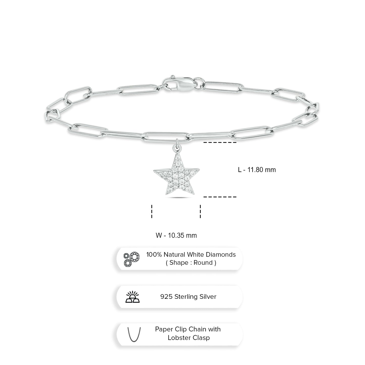 Star Charm Diamond Bracelet in 925 Sterling Silver