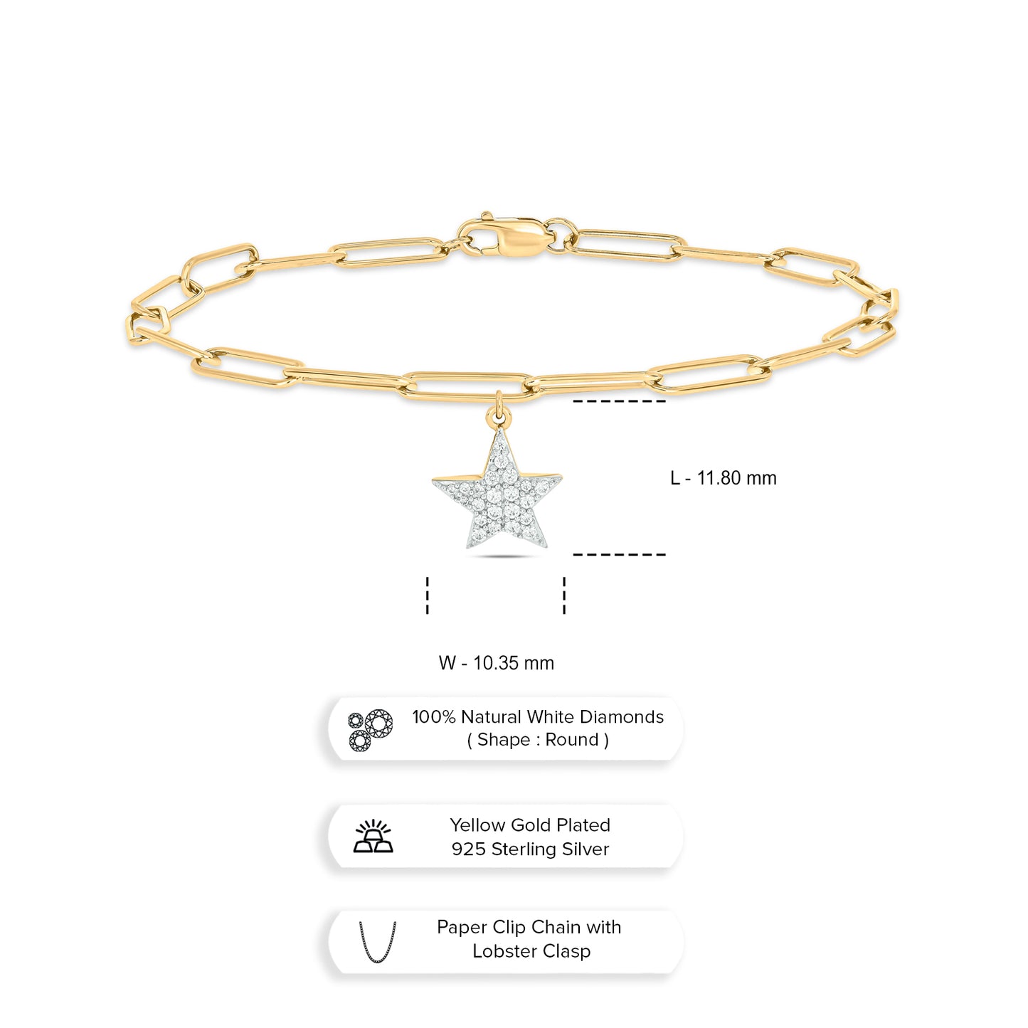 Star Charm Diamond Bracelet in 925 Sterling Silver