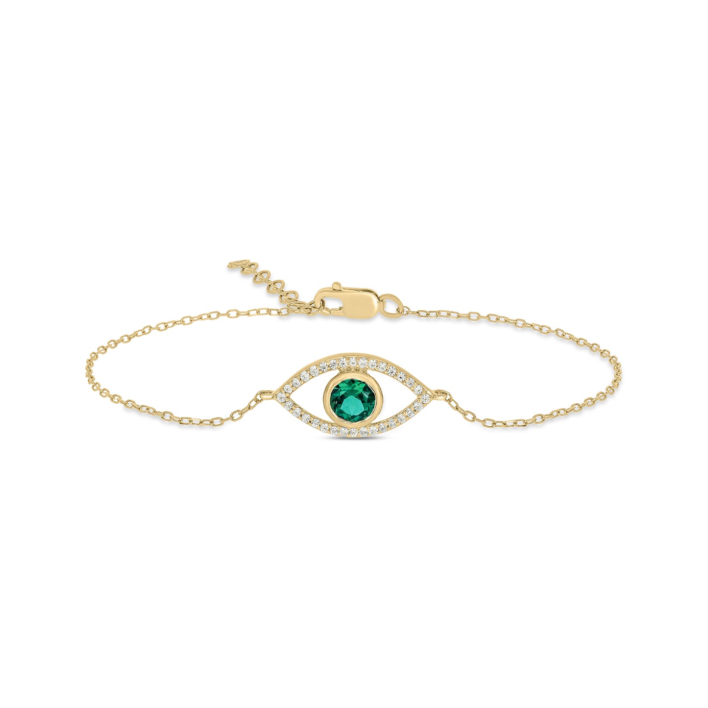 14K Gold, Emerald Evil Eye Diamond Bracelet