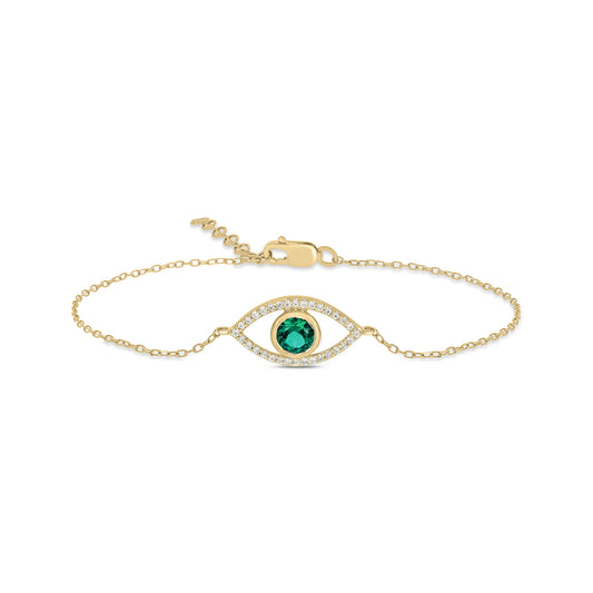 14K Gold, Emerald Evil Eye Diamond Bracelet