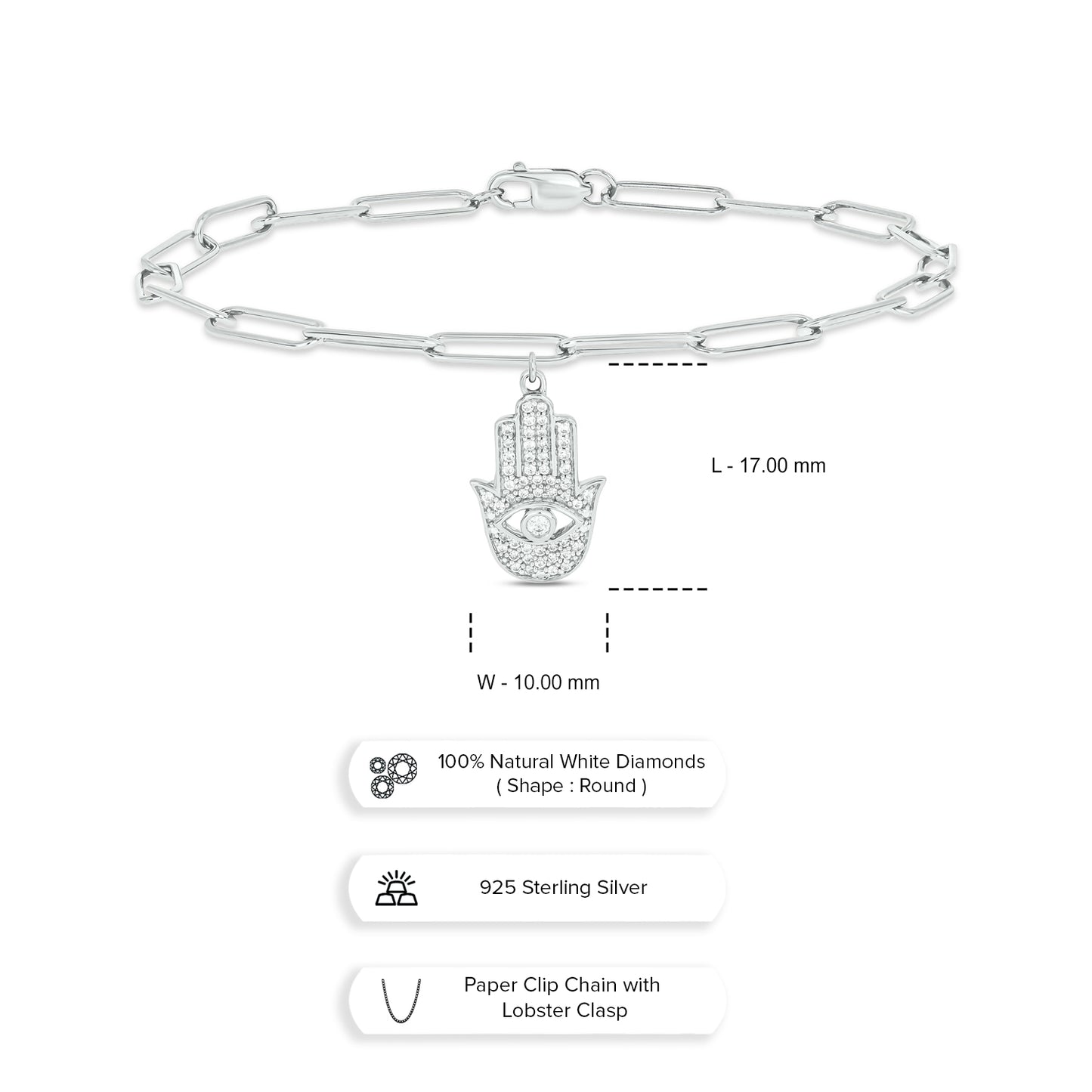 14K Gold Vermeil Hamsa Charm Diamond Bracelet