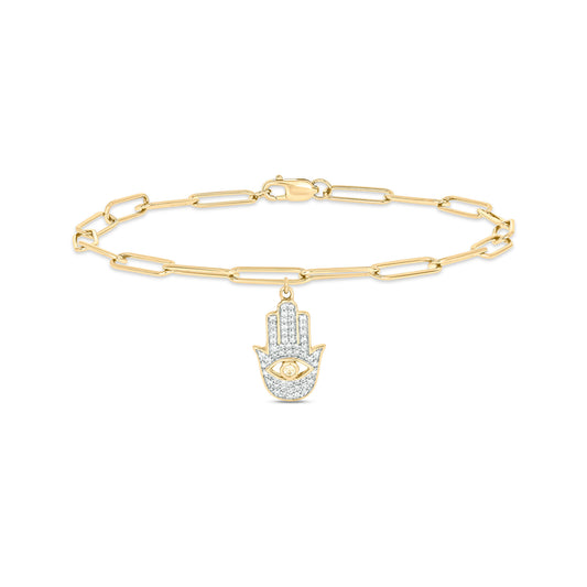 14K Gold Vermeil Hamsa Charm Diamond Bracelet