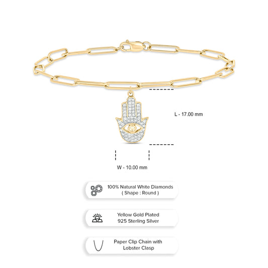 14K Gold Vermeil Hamsa Charm Diamond Bracelet