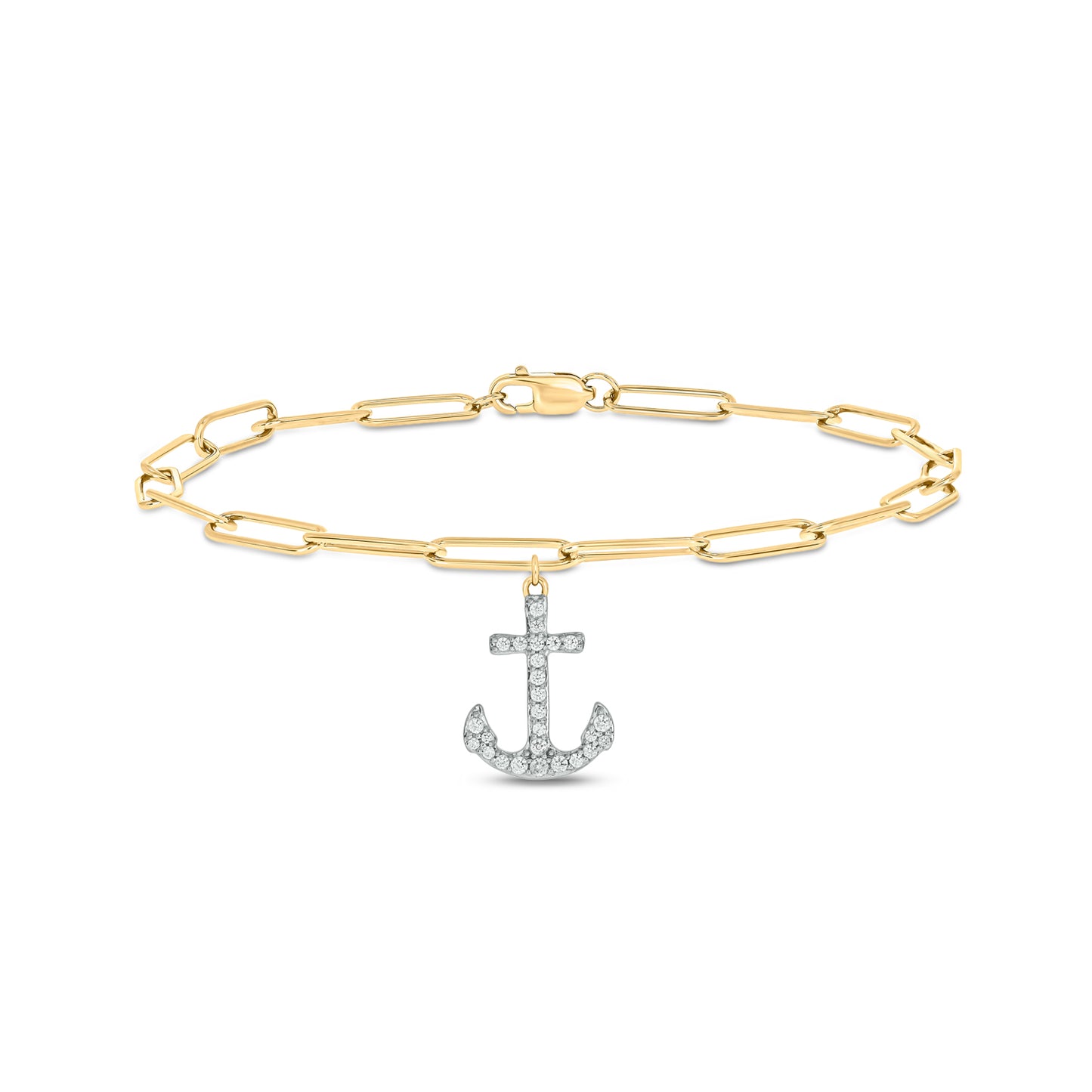 Diamond Link Bracelet with Anchor Charm in 14K Gold Vermeil