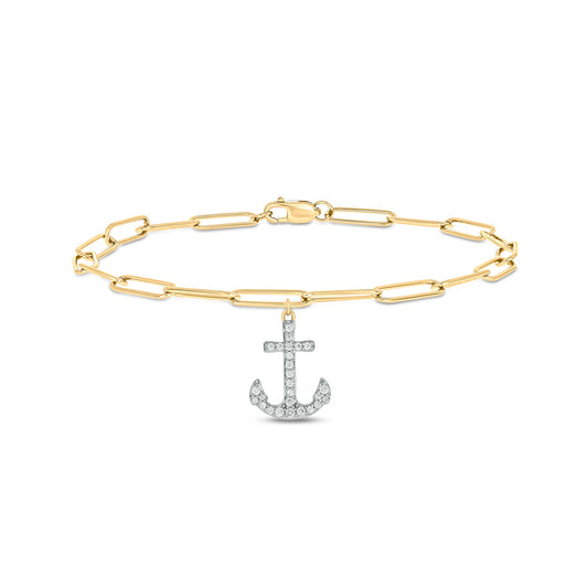Diamond Link Bracelet with Anchor Charm in 14K Gold Vermeil