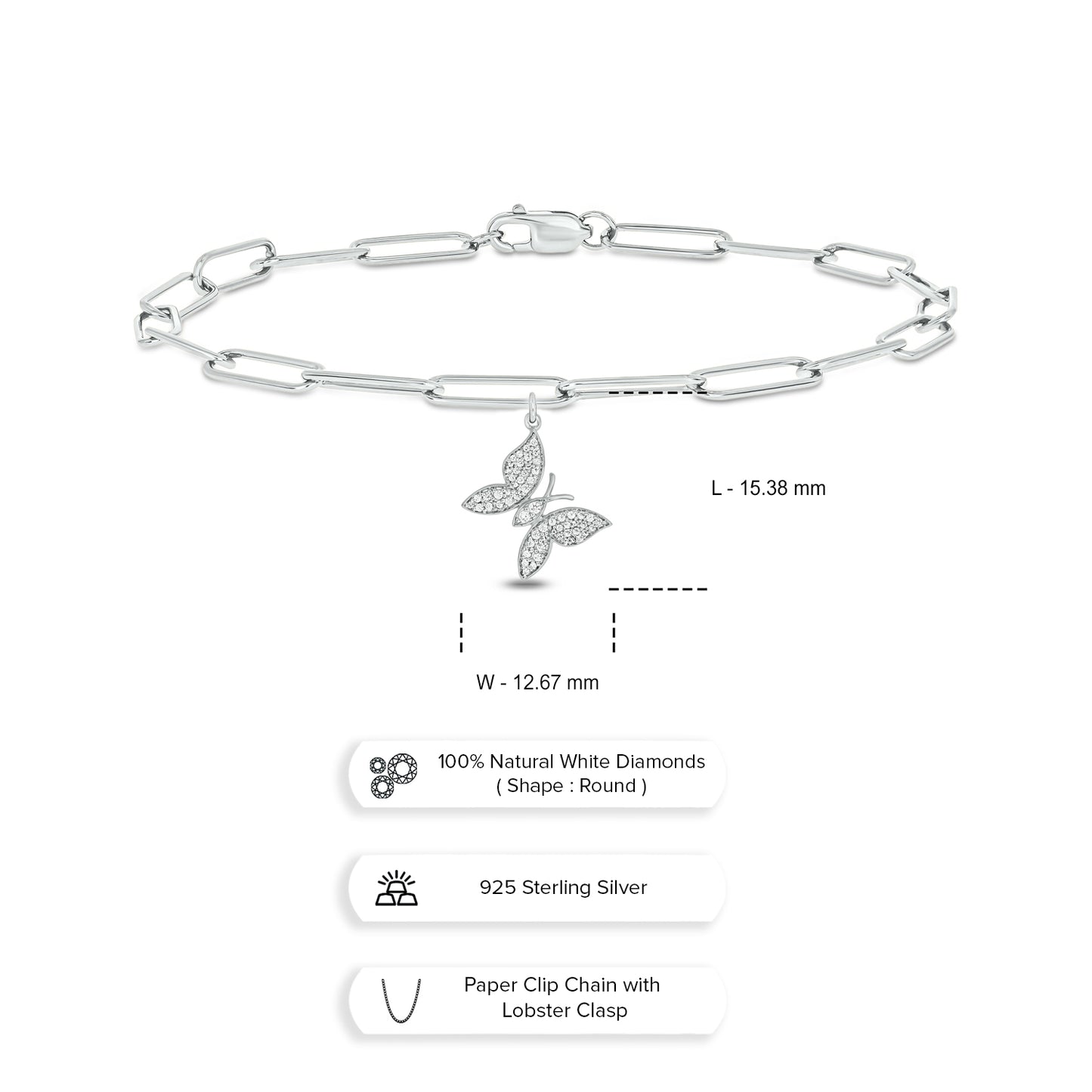 Charm Diamond Bracelet in 925 Sterling Silver