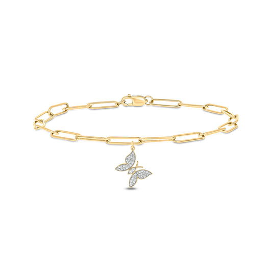 Butterfly Charm Diamond Bracelet in 14K Gold Vermeil