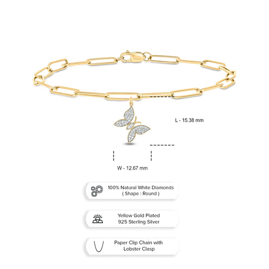 Butterfly Charm Diamond Bracelet in 14K Gold Vermeil
