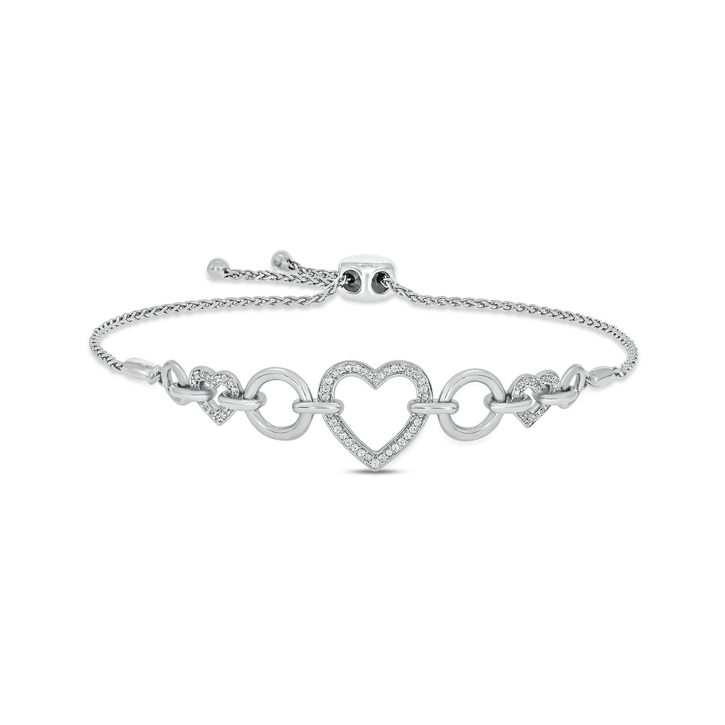 14K Gold Vermeil Diamond Heart Link Bracelet