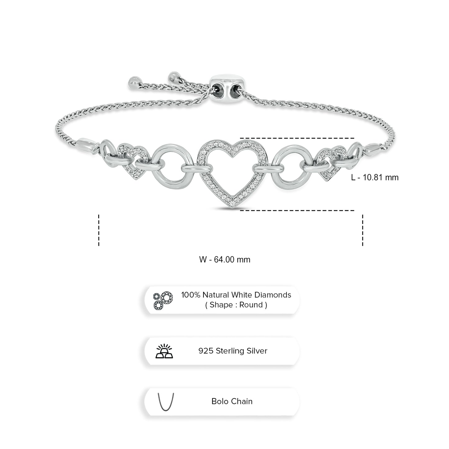 14K Gold Vermeil Diamond Heart Link Bracelet