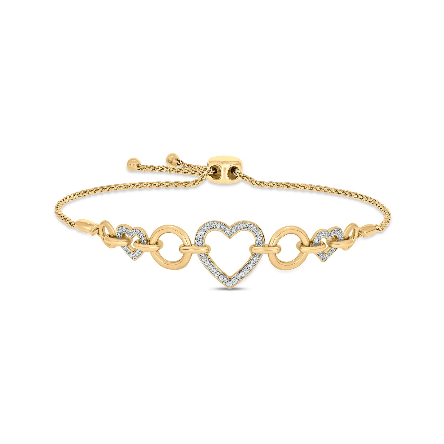 14K Gold Vermeil Diamond Heart Link Bracelet