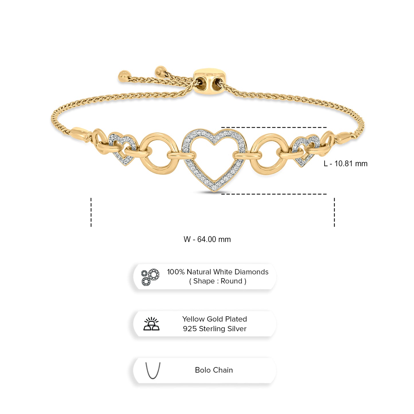 14K Gold Vermeil Diamond Heart Link Bracelet