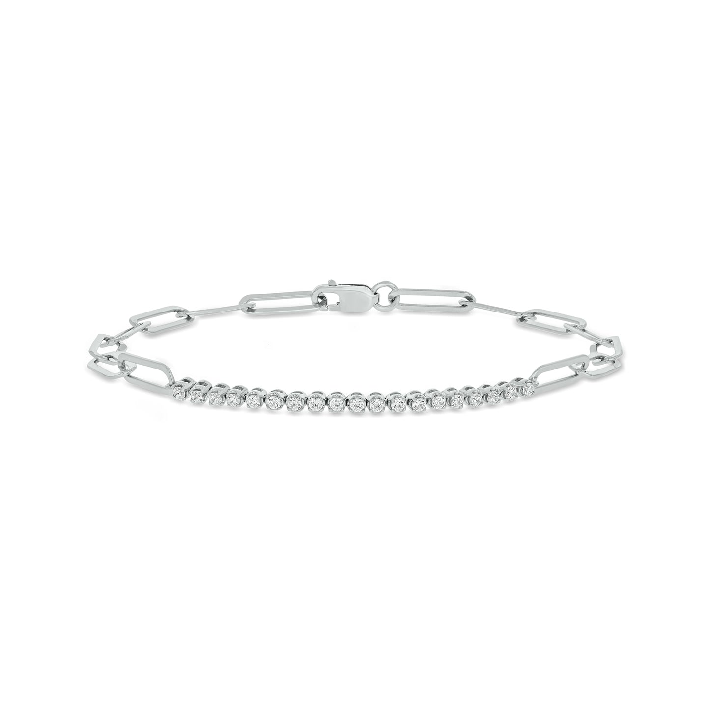 14K Gold Vermeil Half Tennis & Half Paperclip Diamond Bracelet