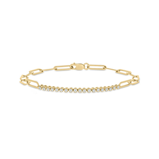 14K Gold Vermeil Half Tennis & Half Paperclip Diamond Bracelet