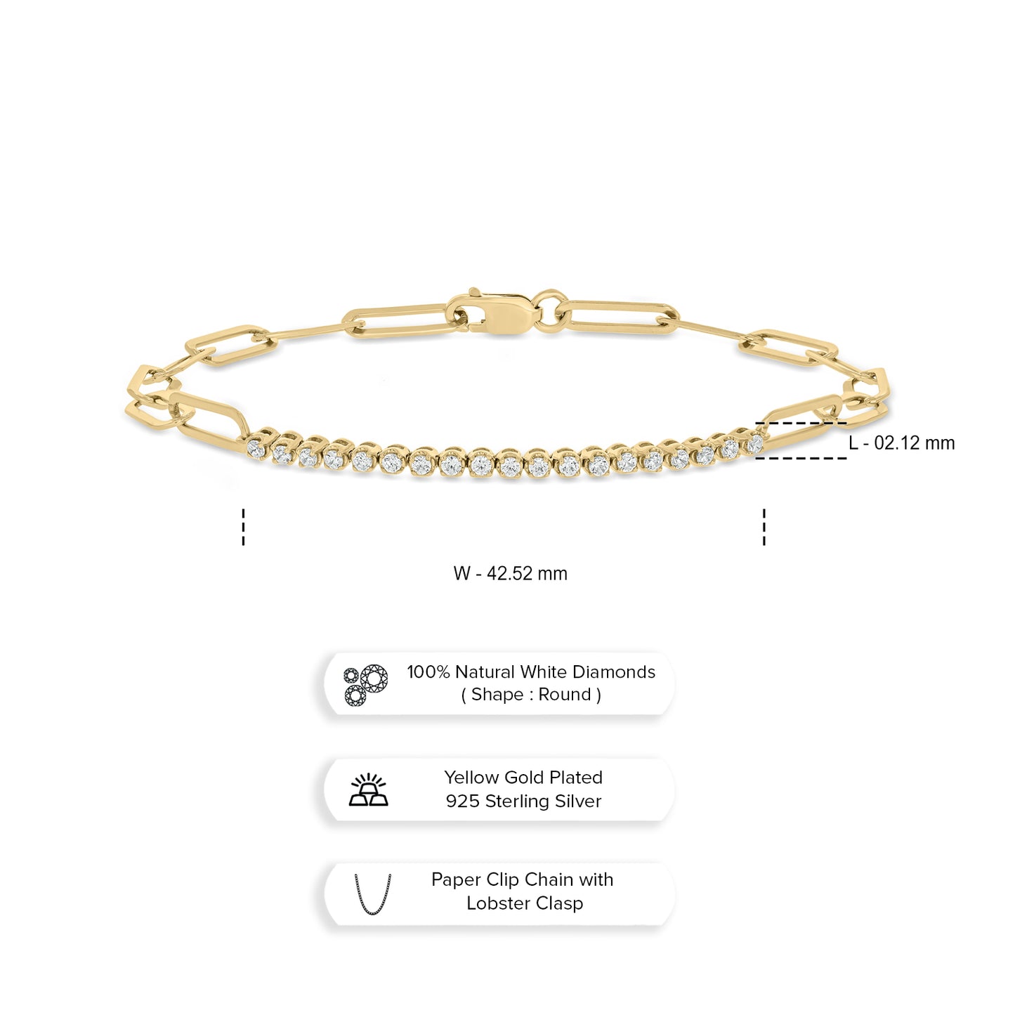 14K Gold Vermeil Half Tennis & Half Paperclip Diamond Bracelet