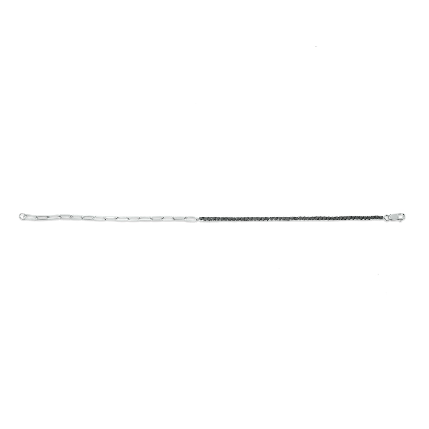 Half Tennis & Paper Clip Black Diamond Eternity Bracelet in 925 Sterling Silver