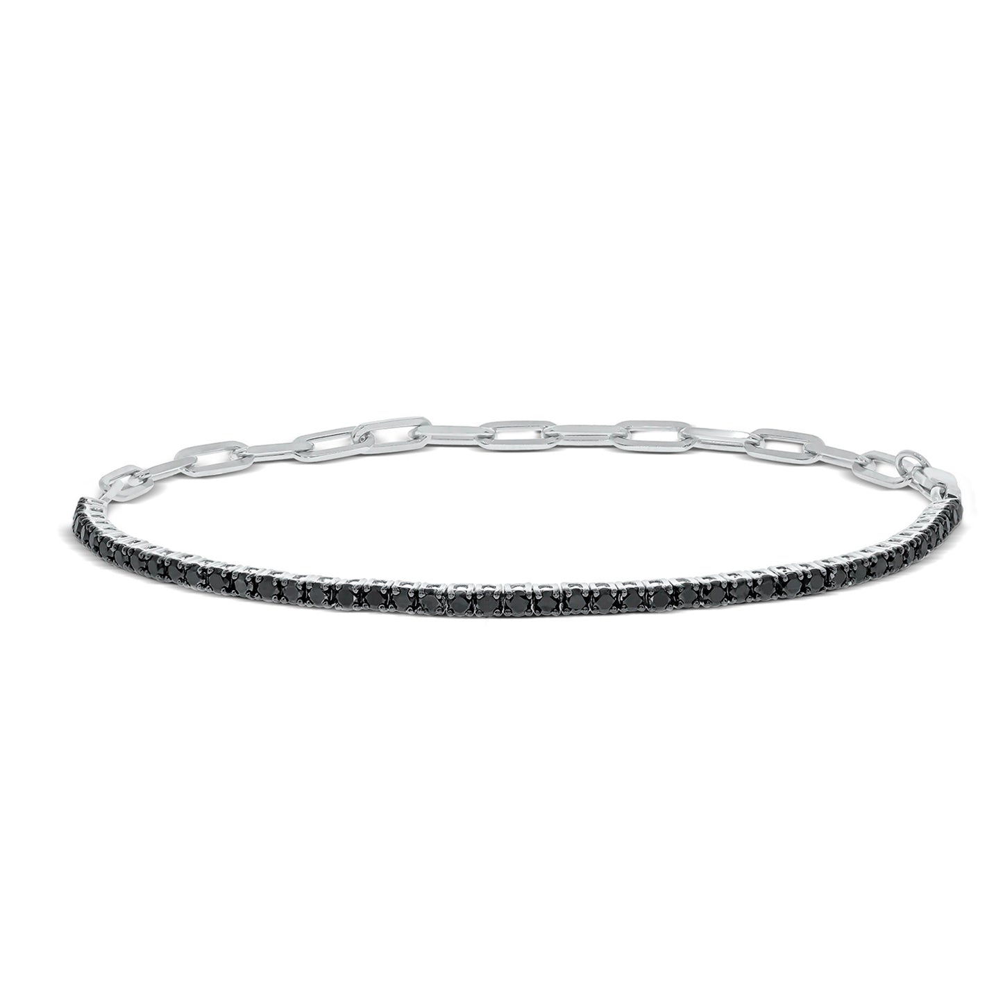 Half Tennis & Paper Clip Black Diamond Eternity Bracelet in 925 Sterling Silver