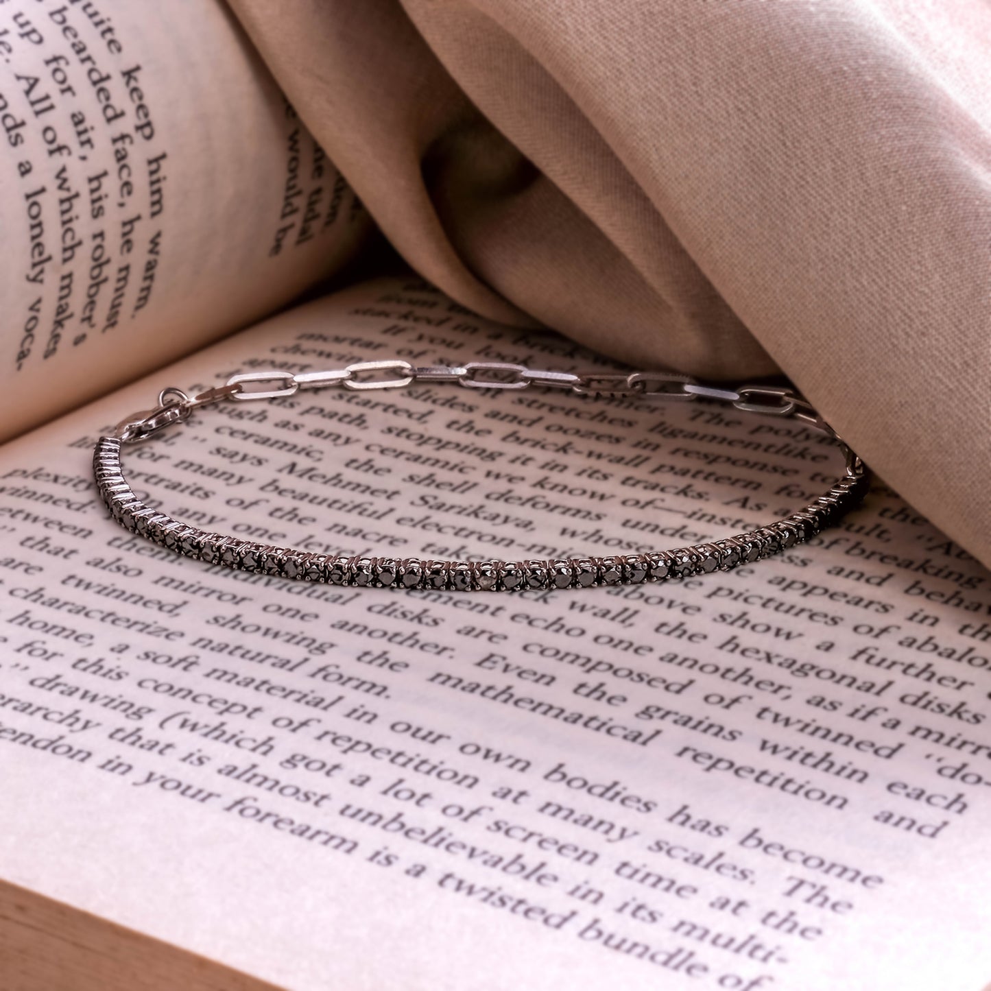 925 Sterling Silver Paper Clip & Gemstone Eternity Bracelet