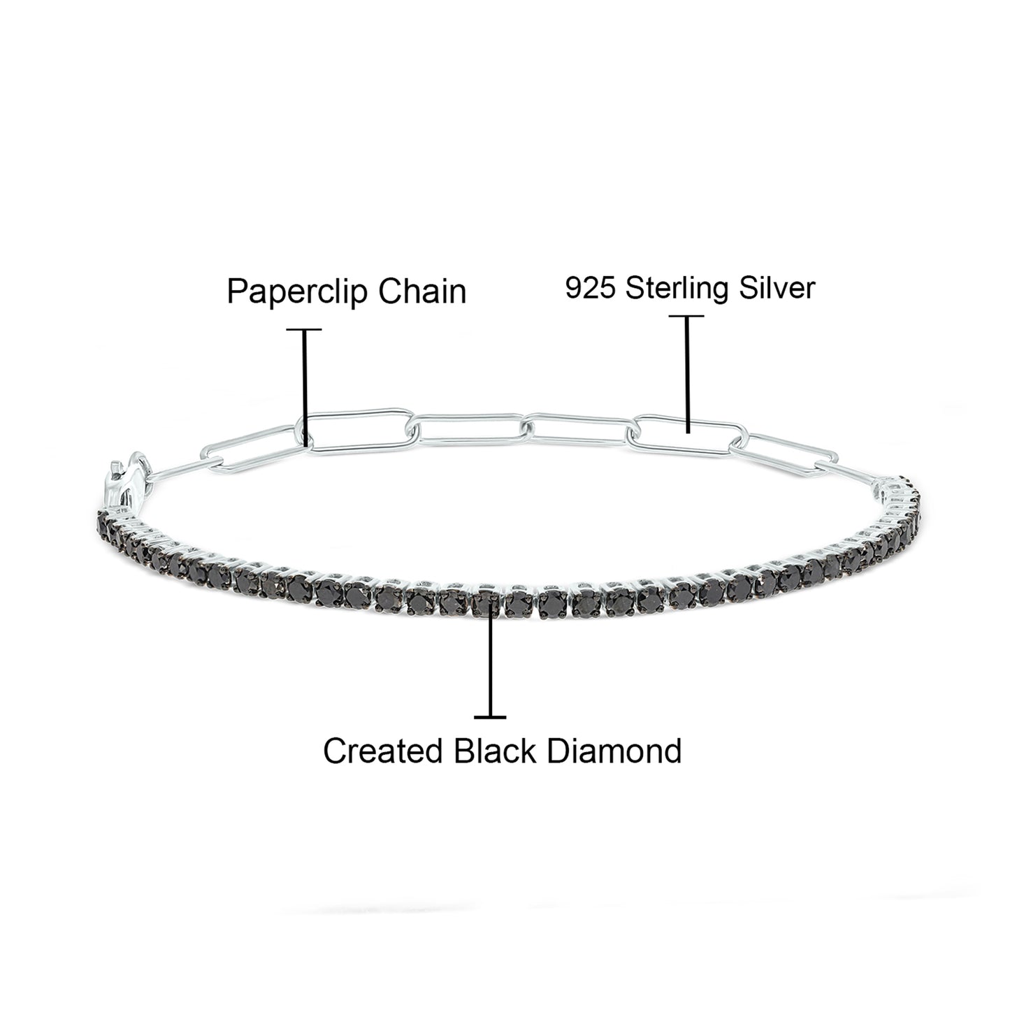 925 Sterling Silver Paper Clip & Gemstone Eternity Bracelet