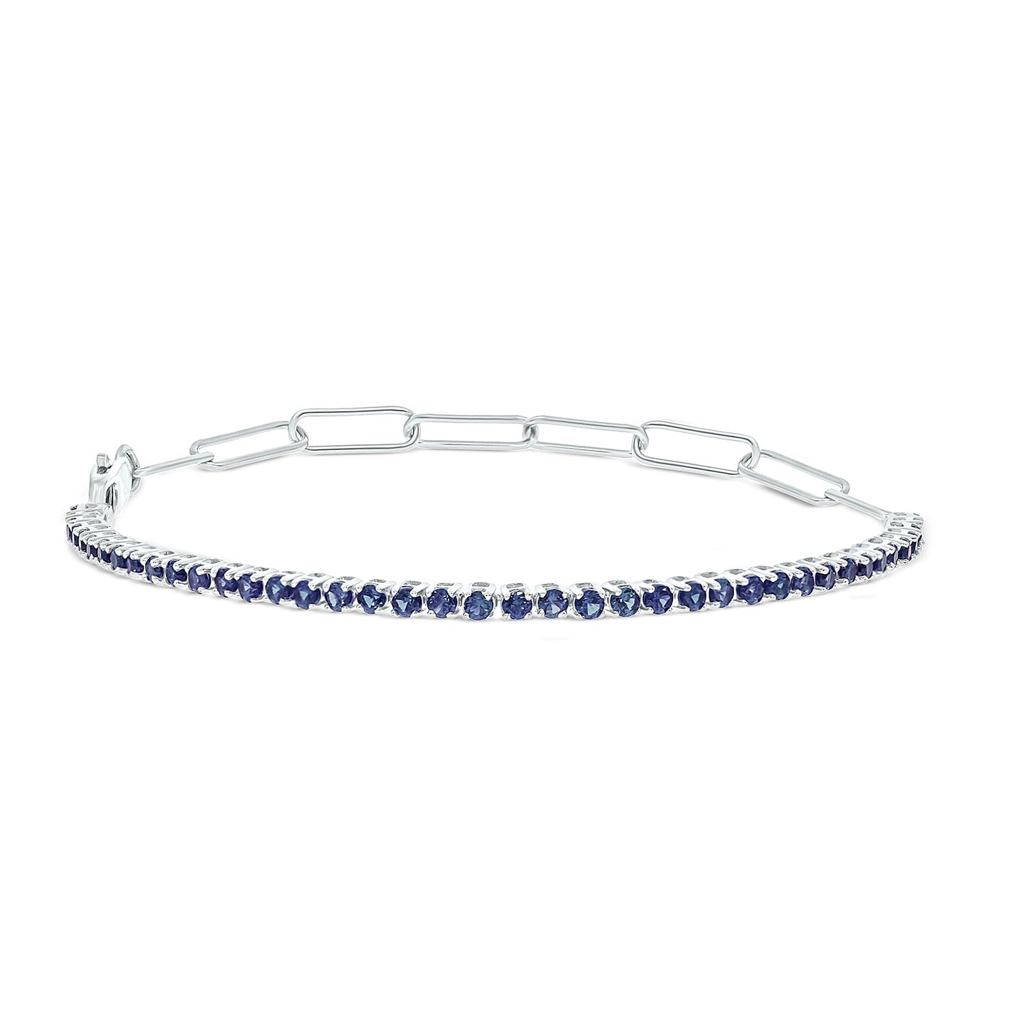 925 Sterling Silver Paper Clip & Gemstone Eternity Bracelet