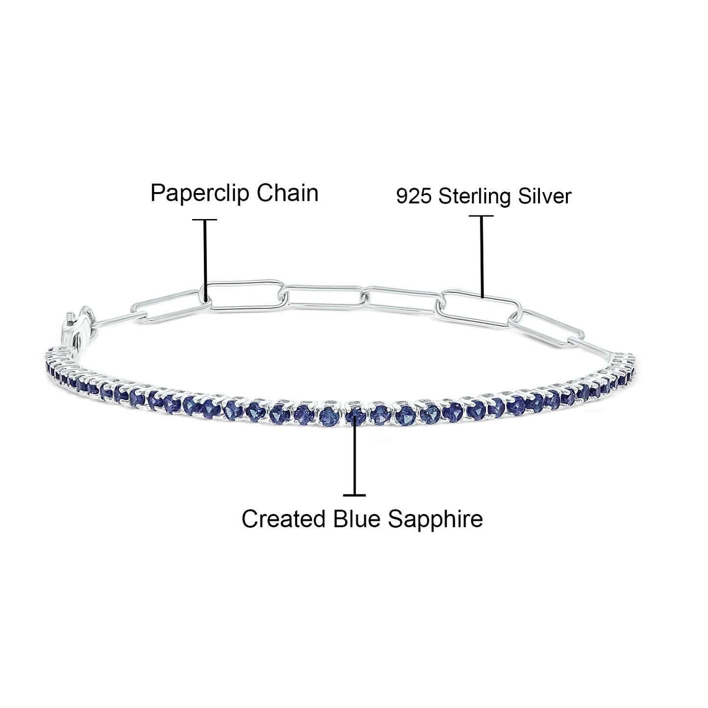 925 Sterling Silver Paper Clip & Gemstone Eternity Bracelet