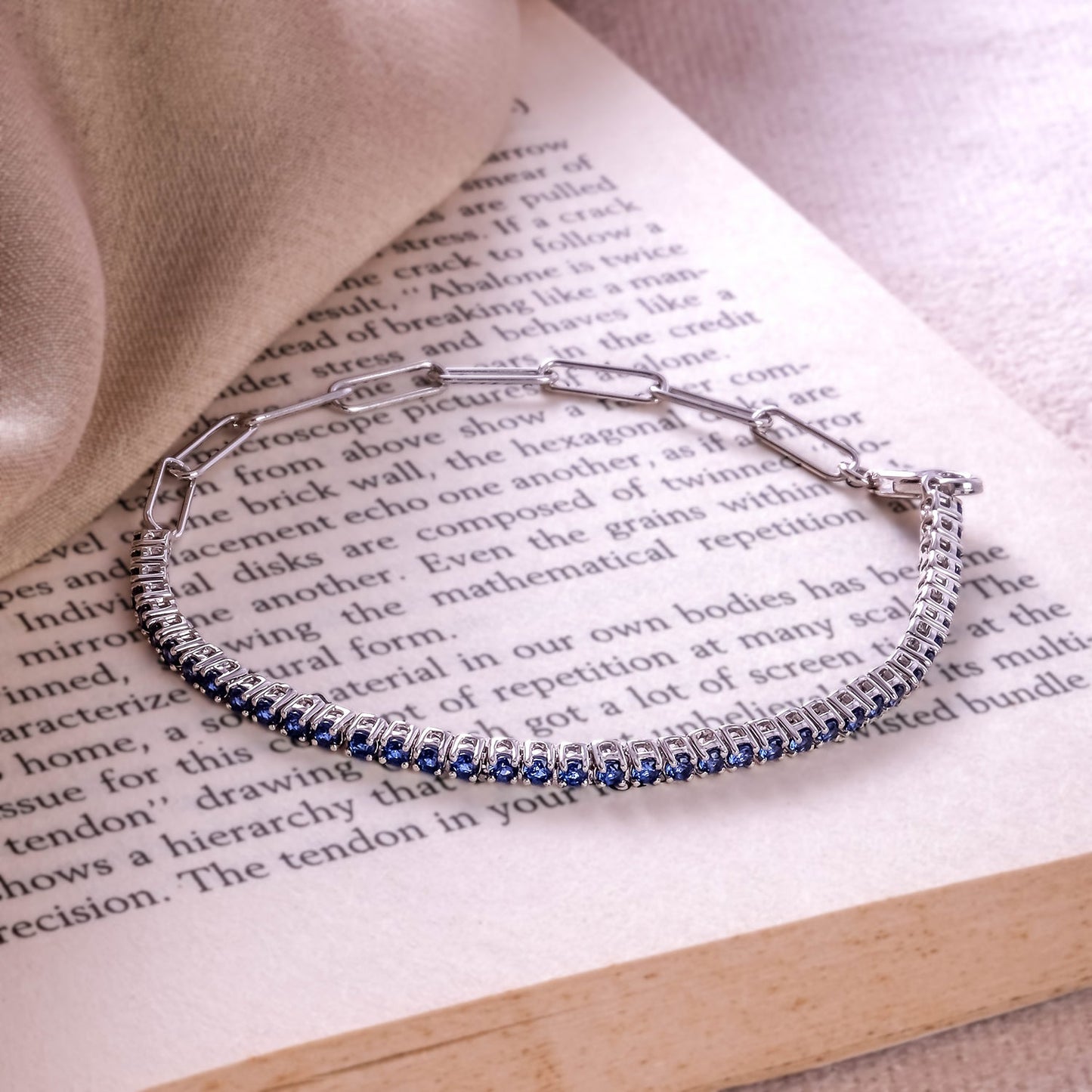 925 Sterling Silver Paper Clip & Gemstone Eternity Bracelet