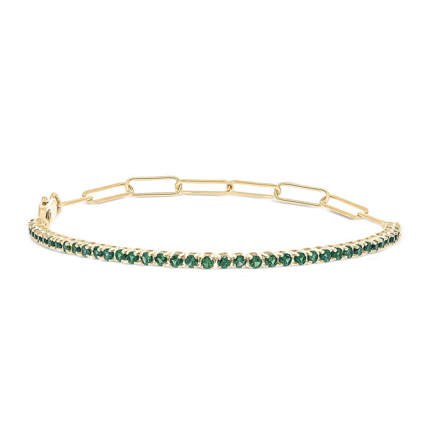 14K Gold Vermeil Half Paper Clip & Half Tennis Emerald Bracelet