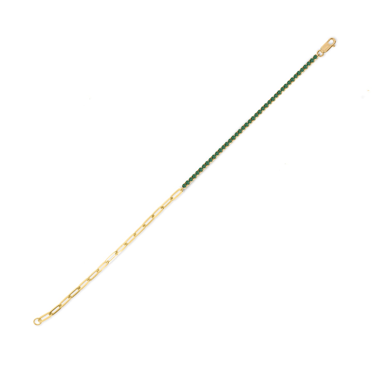 14K Gold Vermeil Half Paper Clip & Half Tennis Emerald Bracelet