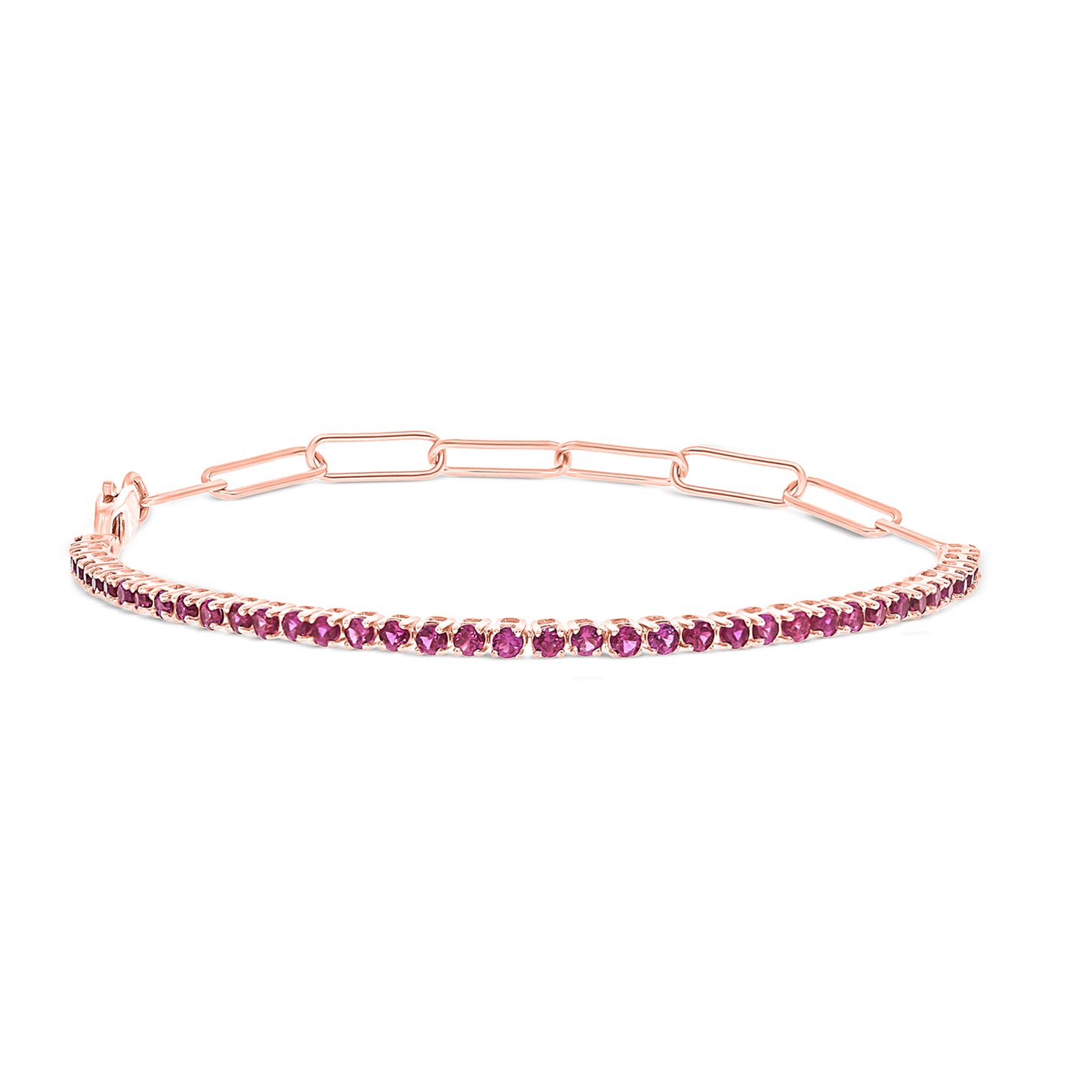 925 Sterling Silver Paper Clip & Ruby Gemstone Eternity Bracelet