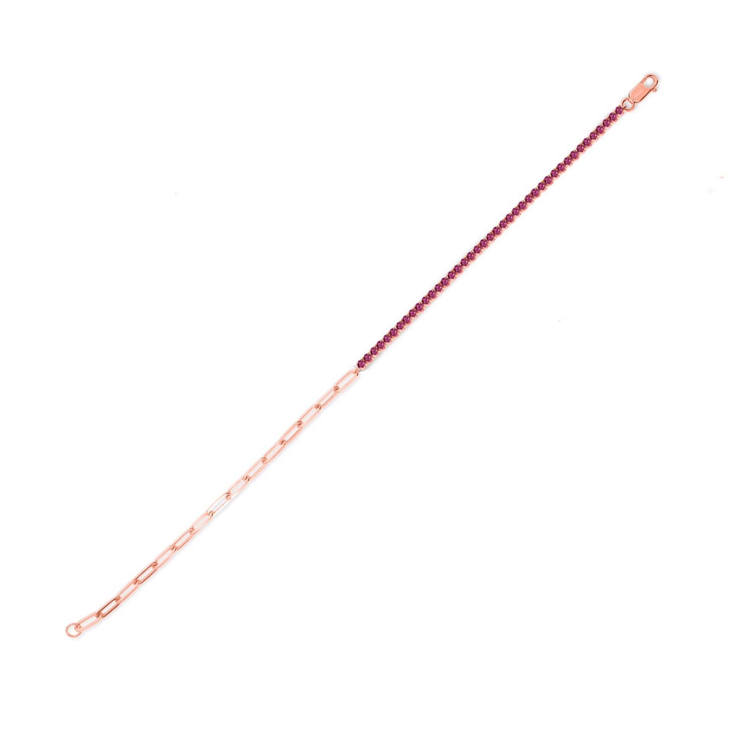 925 Sterling Silver Paper Clip & Ruby Gemstone Eternity Bracelet