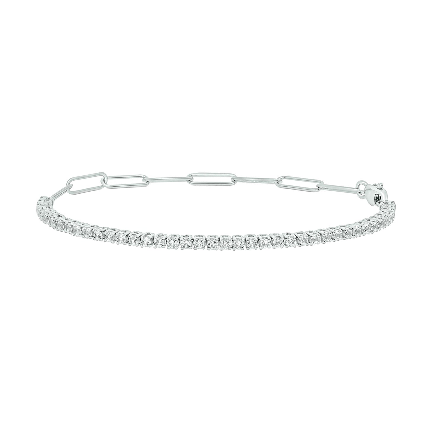 925 Sterling Silver Paper Clip & Gemstone Eternity Bracelet