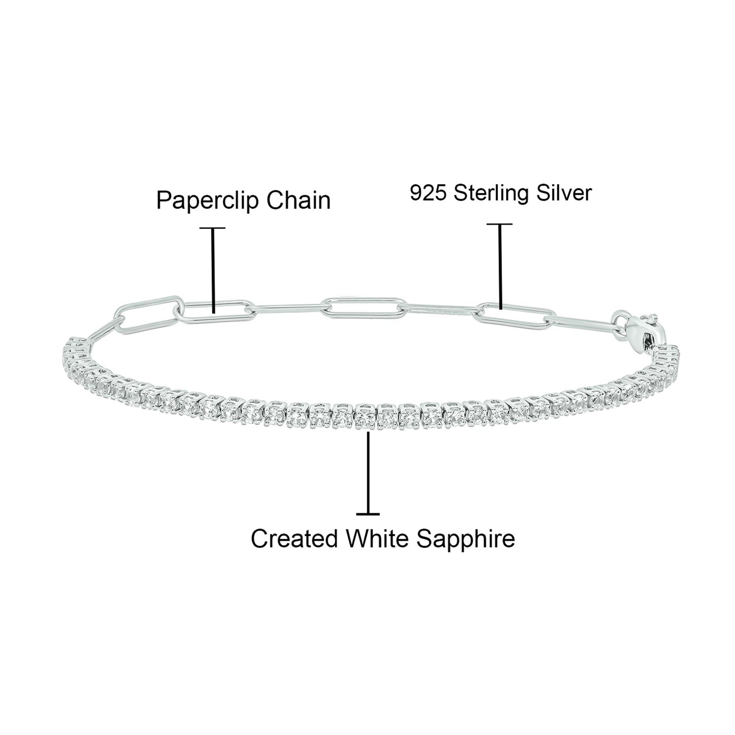 925 Sterling Silver Paper Clip & Gemstone Eternity Bracelet