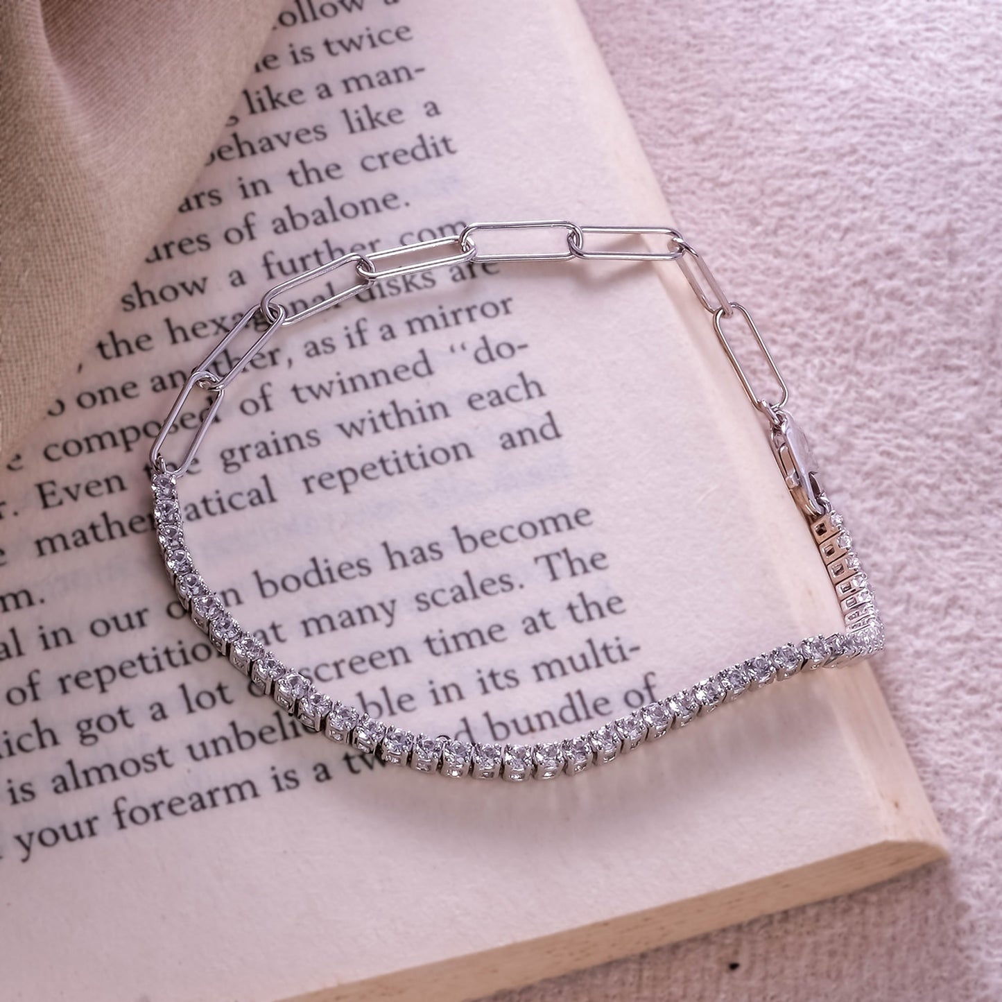 925 Sterling Silver Paper Clip & Gemstone Eternity Bracelet