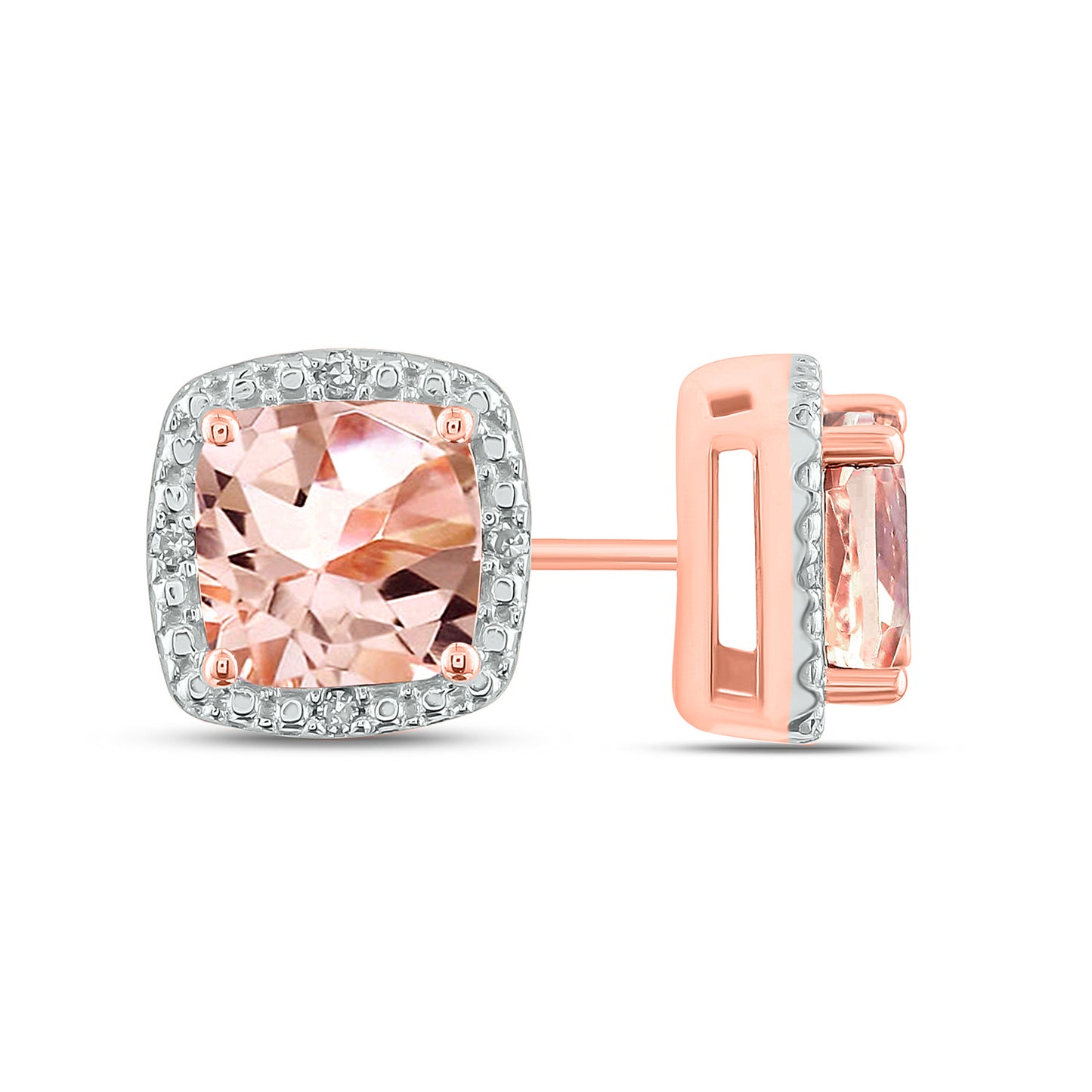 18K Gold Vermeil Morganite and Diamond Stud Earrings