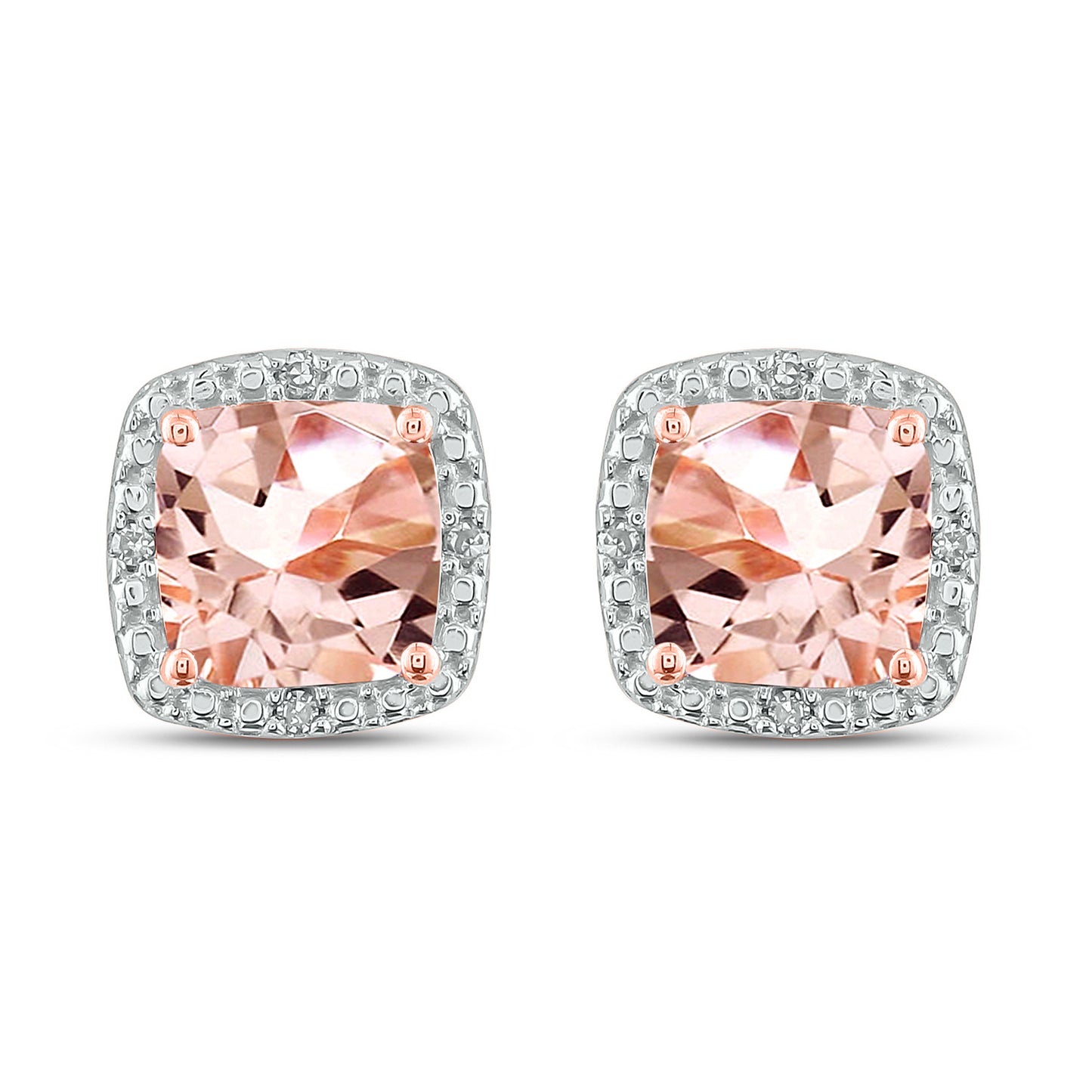 18K Gold Vermeil Morganite and Diamond Stud Earrings