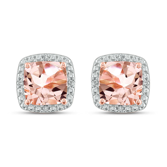 18K Gold Vermeil Morganite and Diamond Stud Earrings